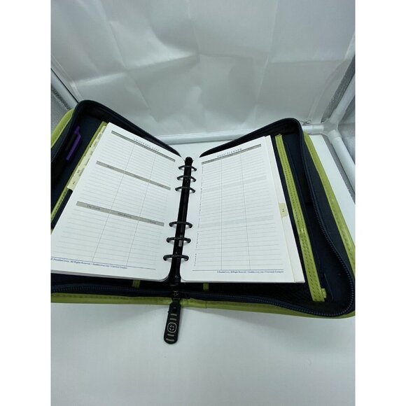 Navy Blue Green Canvas Franklin Covey Compact Size 6 Ring Planner Organizer - Picture 10 of 12